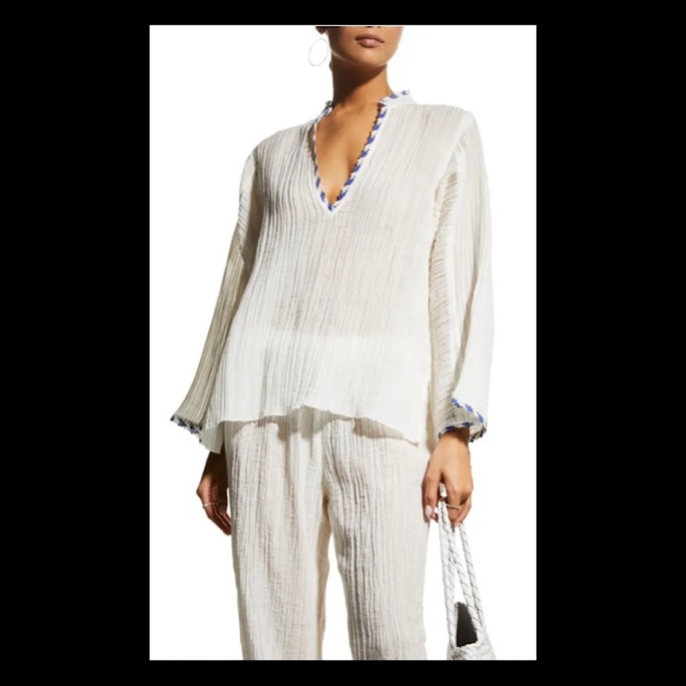 Tory Burch Crinkle Gauze Beach Shirt, Ivory, NWT, Small